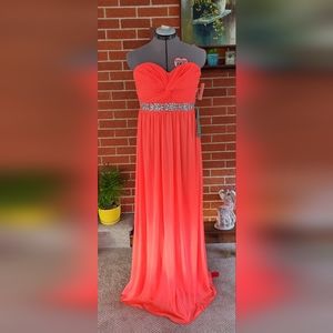 Neon Orange Strapless Prom Dress